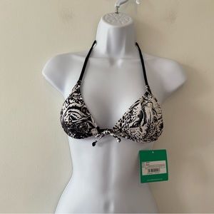 Seekers Swim bikini top only string ties black tiger animal print